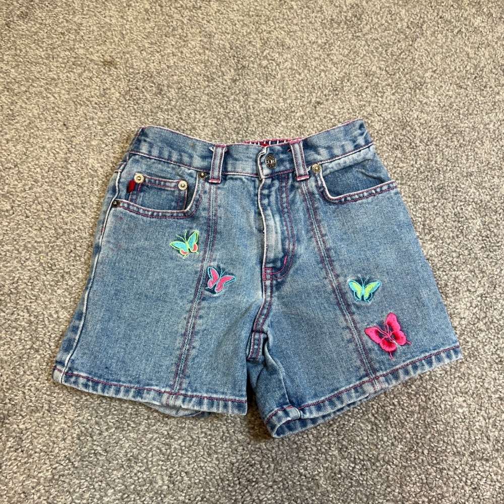vtg y2k Zana-Di Butterfly Denim Shorts Girls 6 Blue Embroidered Y2K kidcore boho